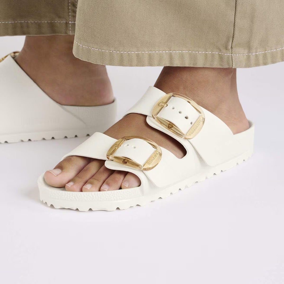 Women's Arizona Big Buckle EVA (Eggshell) when worn