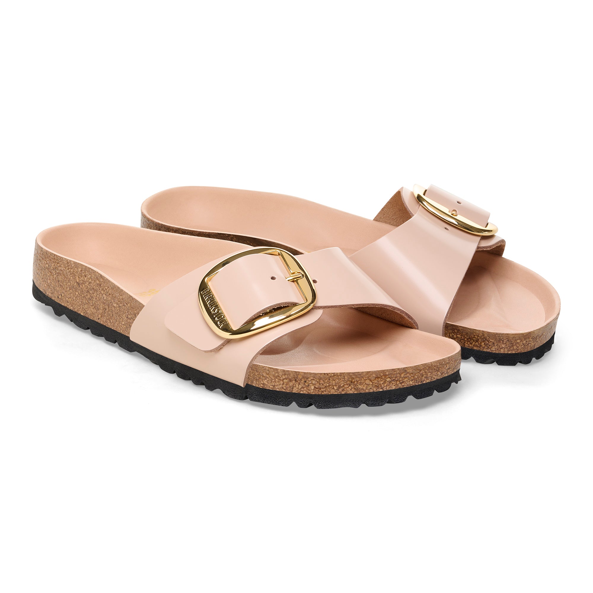 Madrid Big Buckle Natural Leather Patent sandal