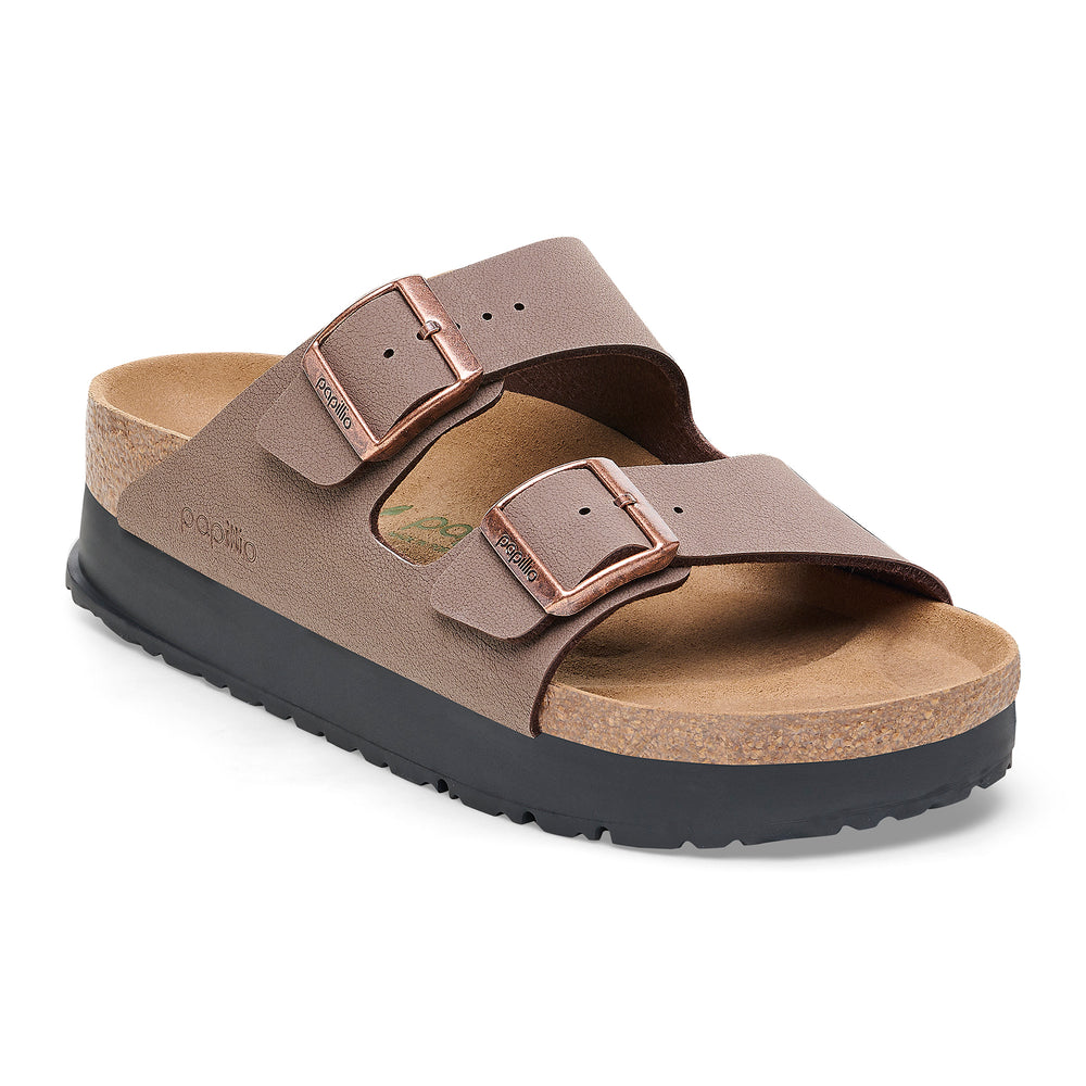 Birkenstock Vegan two-strap sandal with a platform sole in Mocha