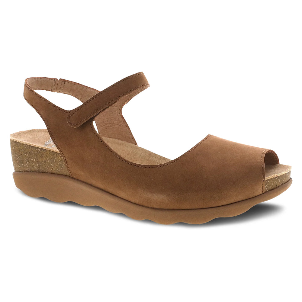 Marcy open-toe ankle strap sandal in tan milled nubuck