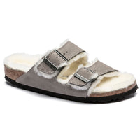 Birkenstock Arizona two strap sandal with shearling lining in Stone Coin.