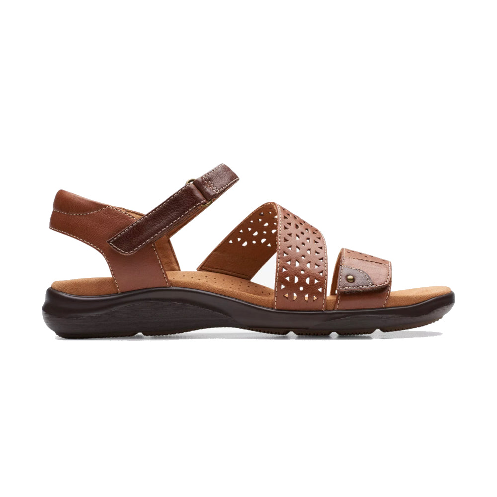 Clarks Kitly Way Contour Cushion footbed and adjustable open-toe strap sandal in Tan Leather