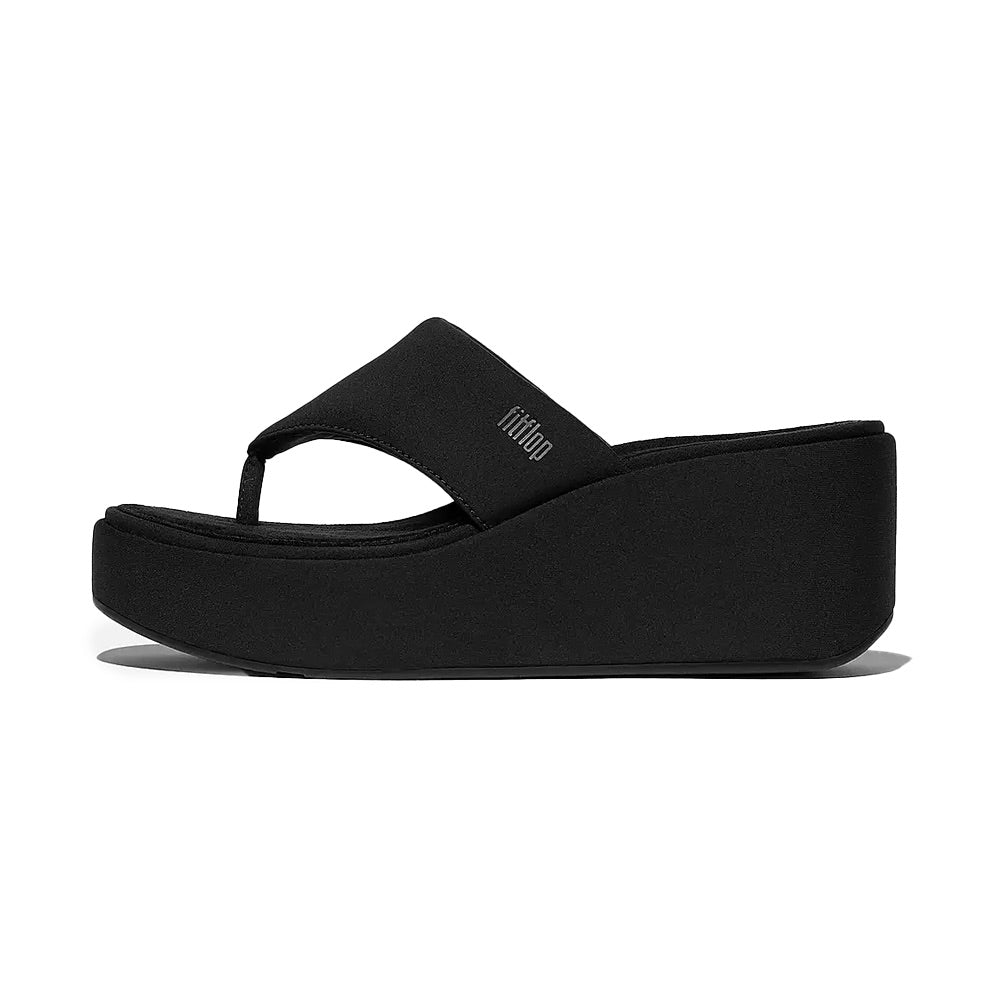 Platform Wedge Toe-Post Sandals (All Black) other side