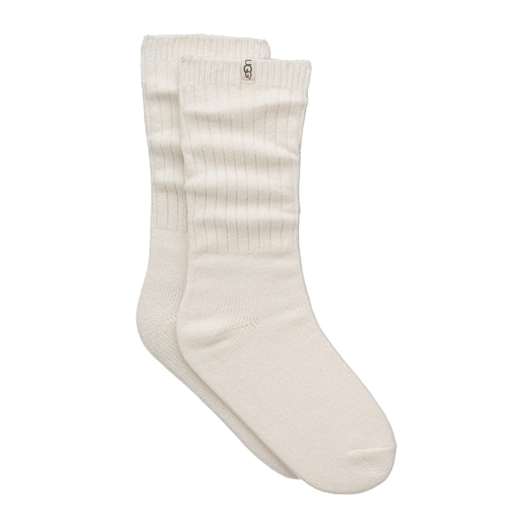 Rib Knit Slouchy Crew Sock (White)2