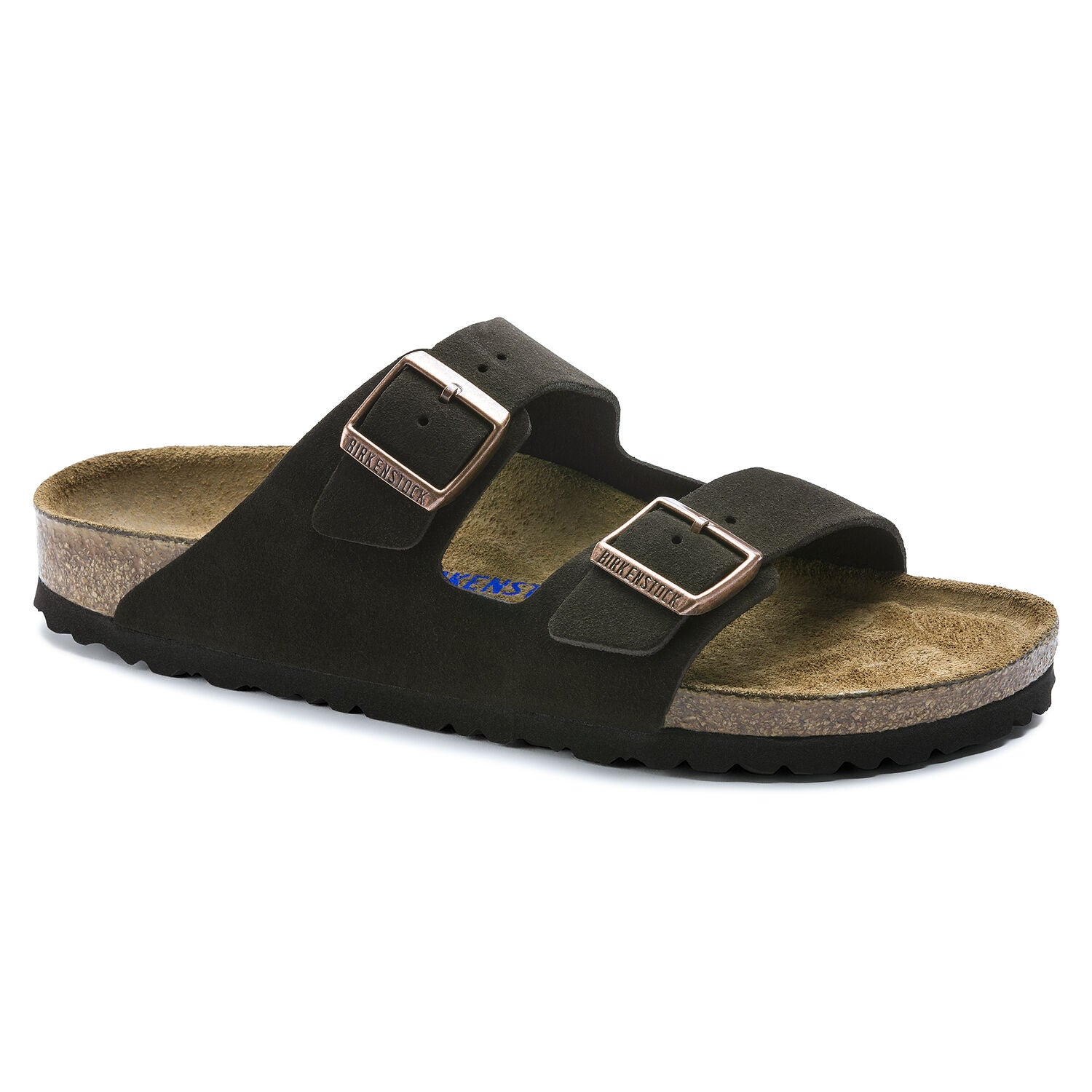 Birkenstock Arizona with soft footbed and suede leather upper. Color is mocha..