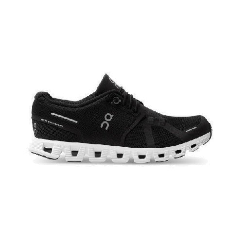 On cloud walking sneaker in black with white sole.