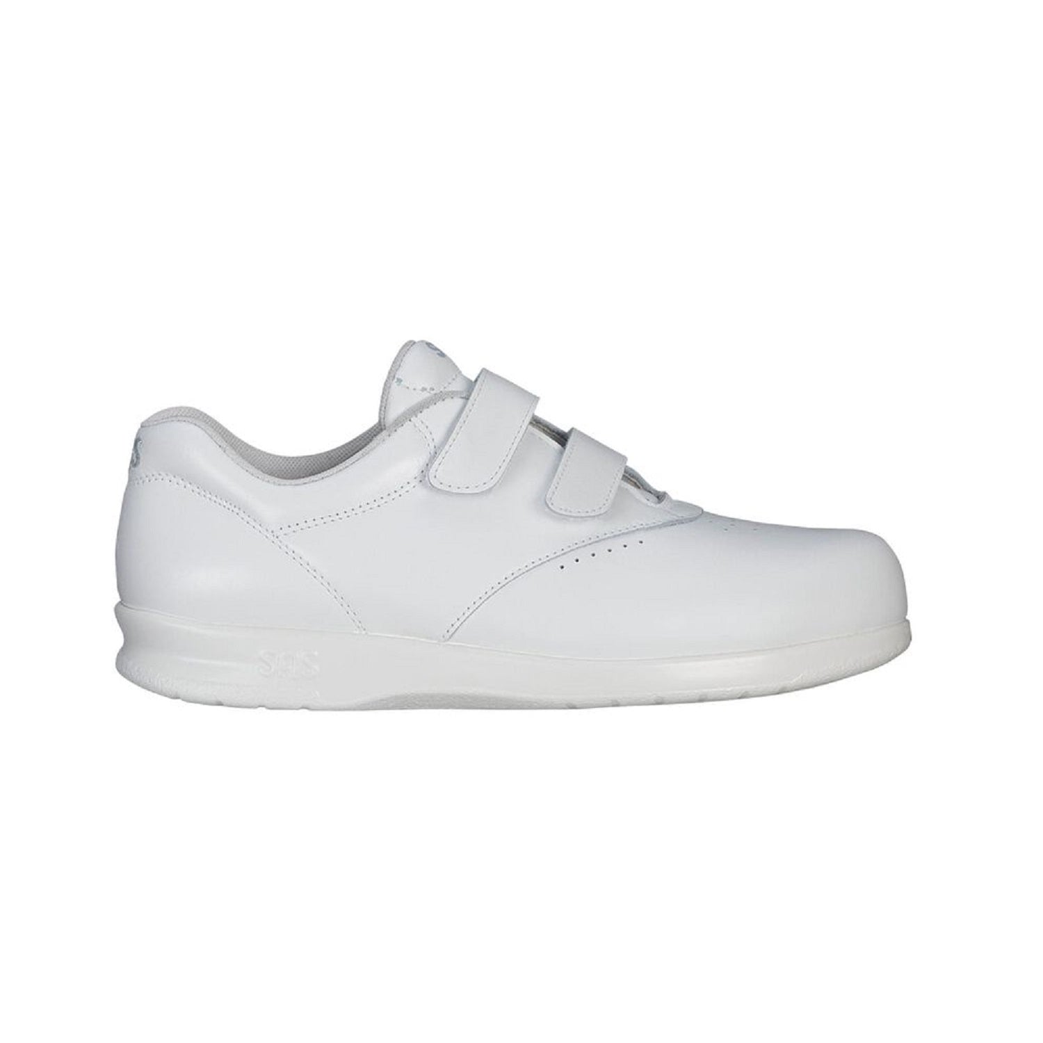 White leather shoe with two velcro straps.