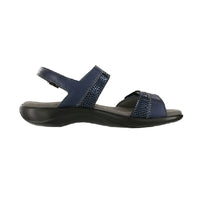 Adjustable double strap sandal with heel strap in navy.