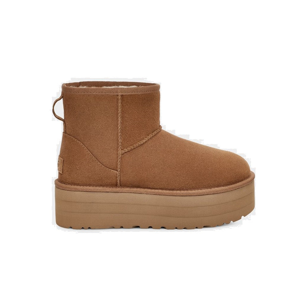 UGG Classic Mini with platform in chestnut.