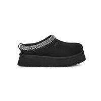 UGG Tazz platform slipper in black with white braided trim.